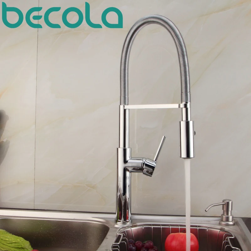 becola New Design Chrome Finish Solid Brass Sink Mixer Tap Pull Out Down Kitchen Faucet 360 Swivel B-9203