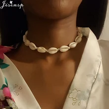 Jisensp gargantilha com corda preta, corrente de corda natural, colar de concha, gargantilha para o verão, presentes de praia