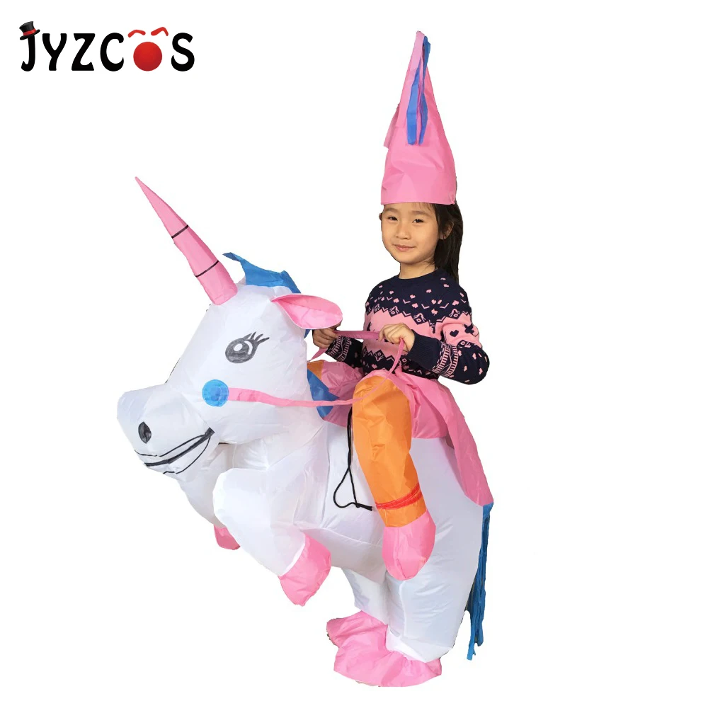 

JYZCOS Inflatable Unicorn Costumes for Kids Women Adult Halloween White Pink Pony Rainbow Air Blown Suit Purim Cosplay Suit