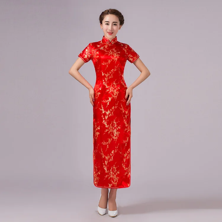 Разноцветное женское китайское длинное платье Ципао Qipao для женщин Леди Vestido с коротким рукавом длинное платье