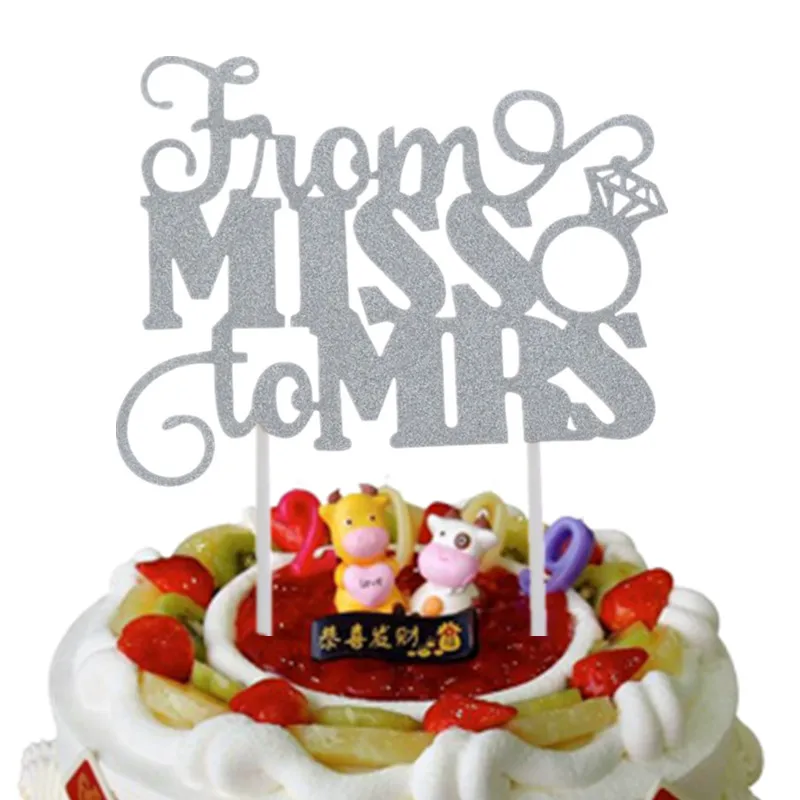 Русские счастливые топперы для торта на день рождения корона один Фламинго день рождения флажки для торта от Miss до Mrs украшения для свадебного торта Feliz Cumpleanos - Цвет: silver from miss