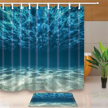 

3D Seabed Design Waterproof Shower Curtain Polyester Fabric Bath Curtain Octopus Washable Home Bath Decor Curtains Bath Mat Set