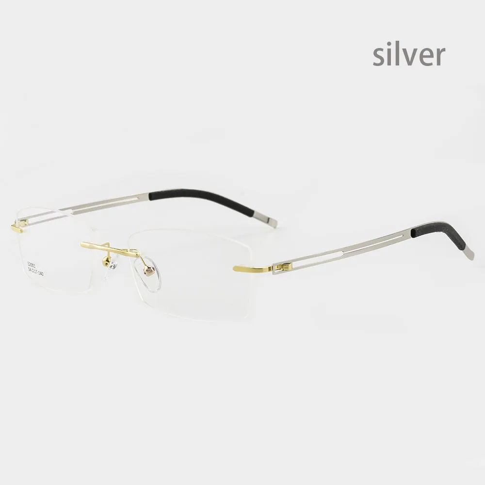 

Aissuarvey men women Alloy eyeglasses frame rubber leg rimless spectacle minimalist style black silver brown gun color eyewear