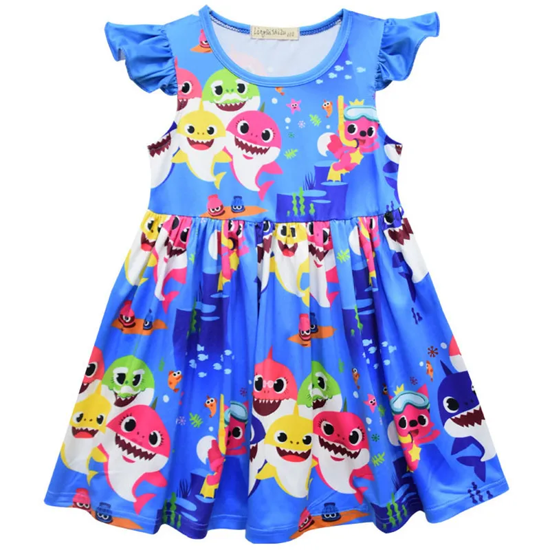 

2019 Summer Girl Clothes Baby Shark Dresses Sleeveless A-line Toddler Girl Dress Children Birthday Outfits Vestido Girl Dress