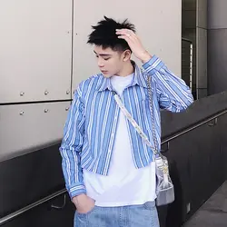 Летние Короткие полосатая рубашка мужская с длинными рукавами Корейская версия Гонконг Стиль мужские рубашки