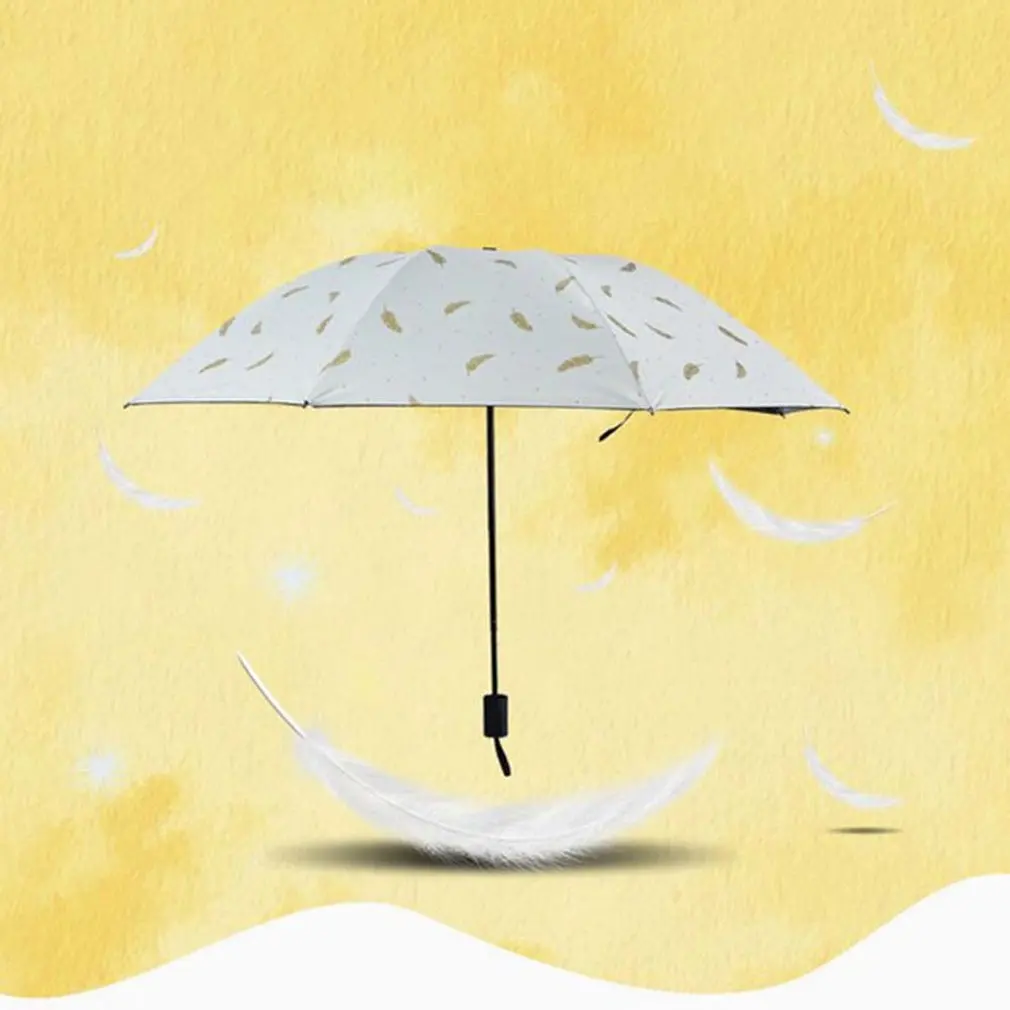 Windproof Mini Feather Umbrella Rain Women Durable Folding Sun Umbrellas Portable Sunscreen Female Parasol