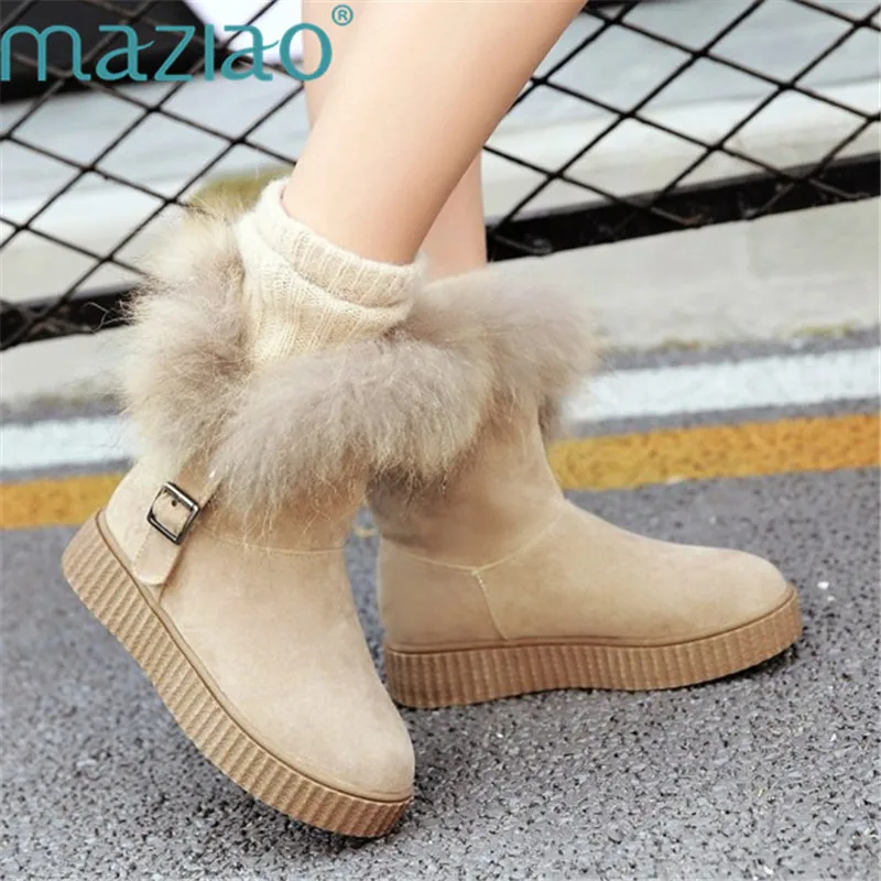 

Women Boots Winter Warm Snow Bootsslip on Fur Ankle Boots Ladies Buckle Platform Short Boots MAZIAO