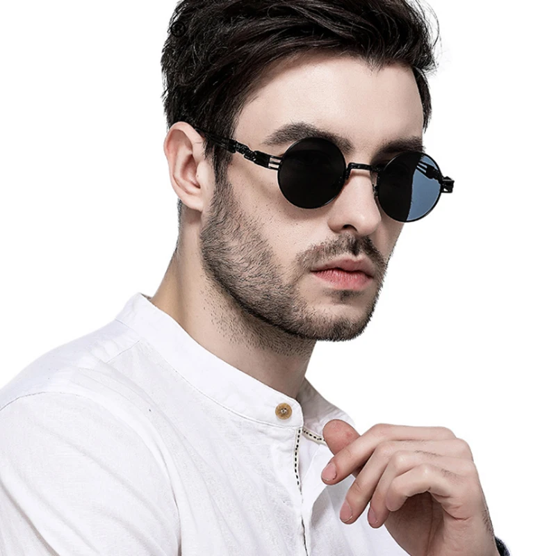 

Unisex Steampunk Goggles Men Black Round Steampunk Sunglasses Women Retro Brand Designer Gothic Mirror Glasses UV400 Oculos