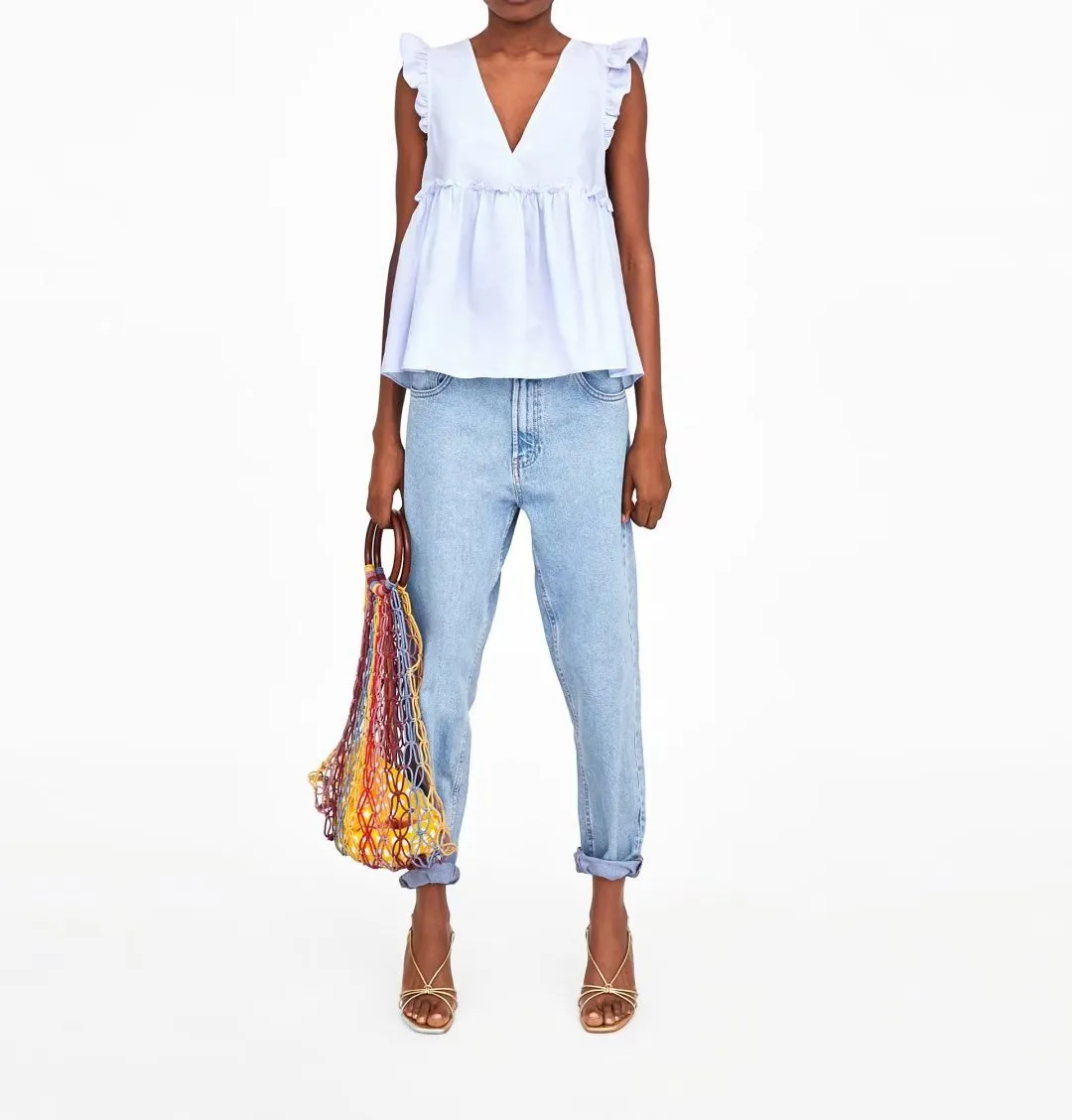 

2019 Summer Women V Neck Elegant Top Sweet Back Bow Tie Sleeveless Ruffles Casual Blouse Pleated Solid Shirt