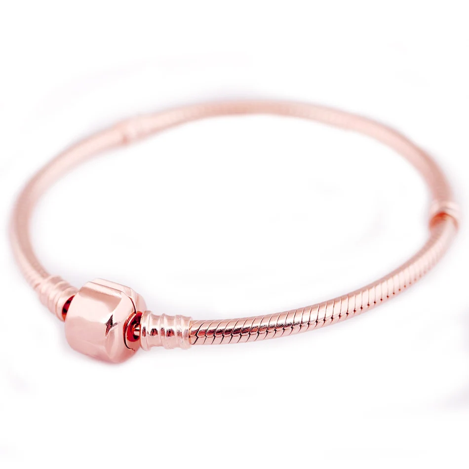 925 Sterling Silver Bracelet Rose Gold Barrel Clasp Snake Chain Basic