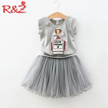 

R&Z 2019 Summer Girls Perfume Bottle Print Sleeveless Top + High Waist Net Tutu Princess Dress Set Children's Set