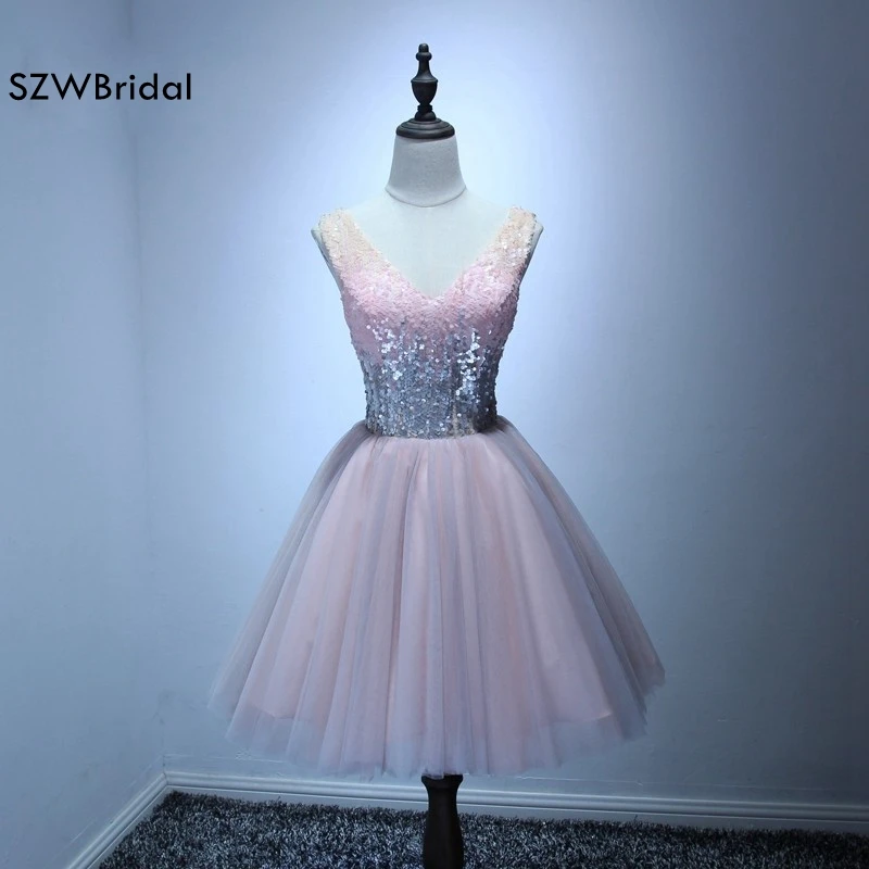 Мода V образным вырезом розовый Короткие коктейльные платья 2021 Vestidos de Soiree