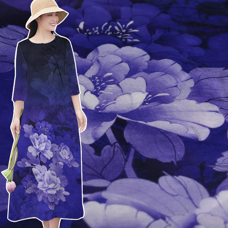 

Peony digital inkjet linen fabric dress skirt cheongsam silk linen fabric natural linen fabric wholesale linen cloth