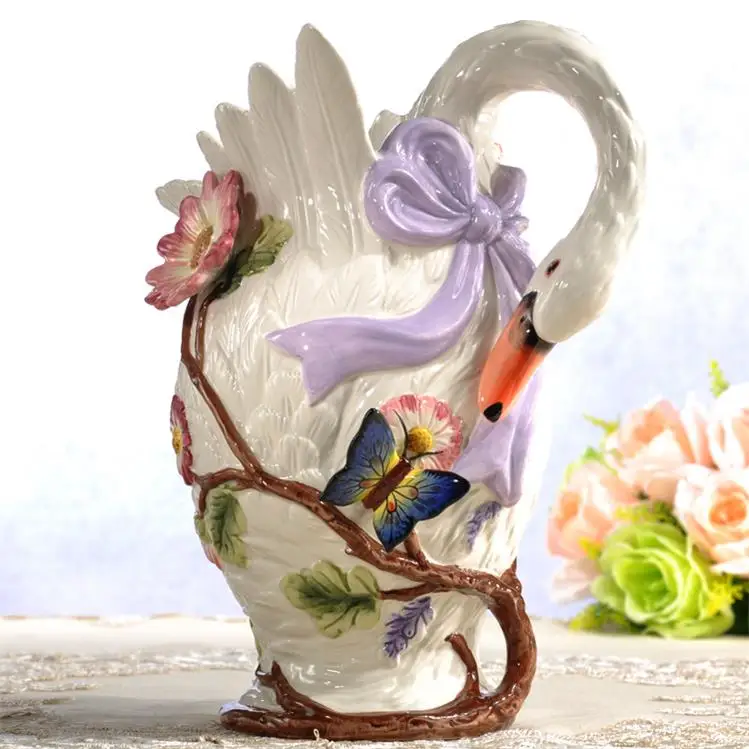 Превосходная скульптура в виде лебеди, ваза для цветов, декоративная керамическая Бабочка для хранения, домашняя посуда, украшение, искусство и ремесло, настоящий интерьер - Цвет: Многоцветный
