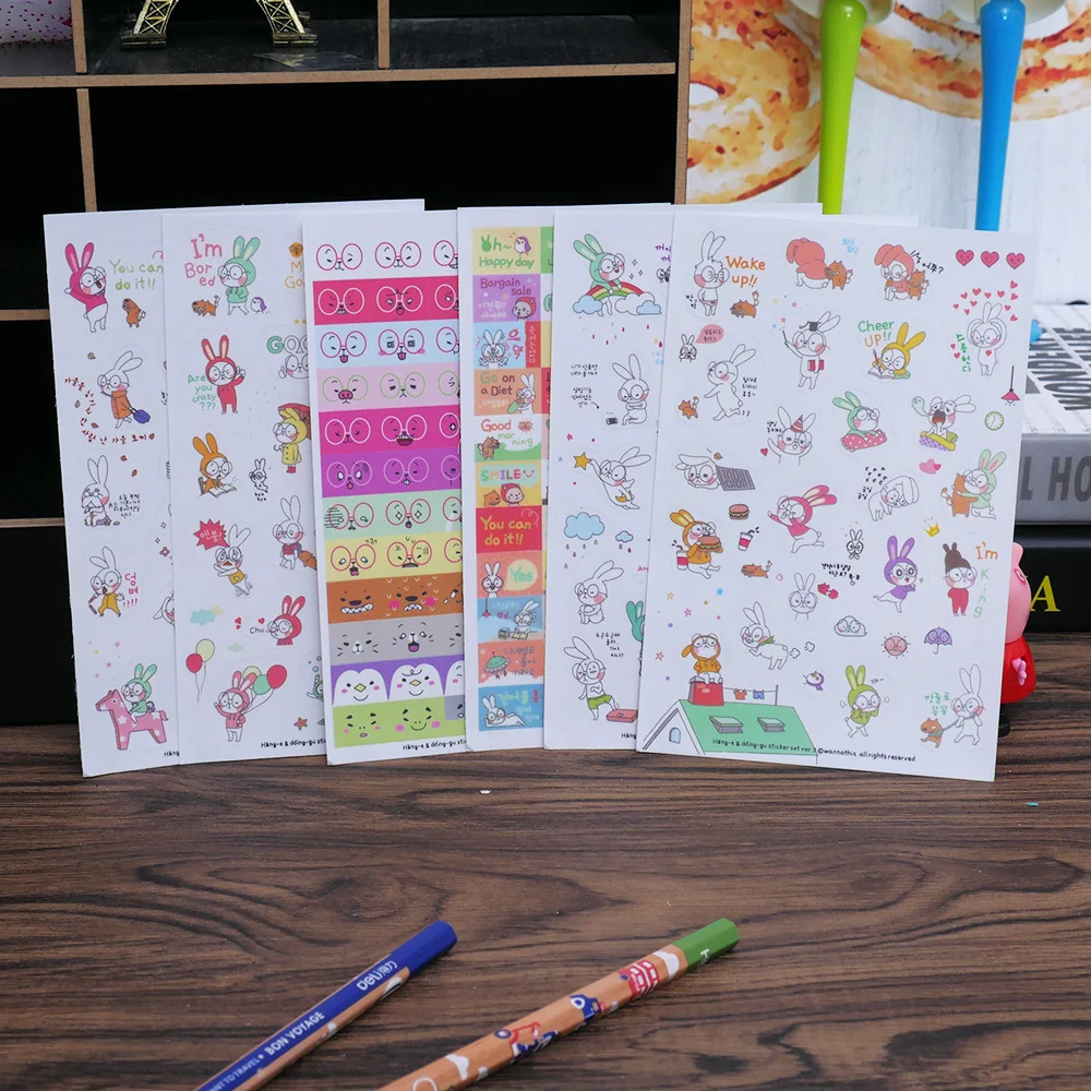 6 листов kawaii забавные наклейки кролик питомец наклейка для детей животные маленькая наклейка Дневник Декор мультяшная наклейка Канцелярский набор