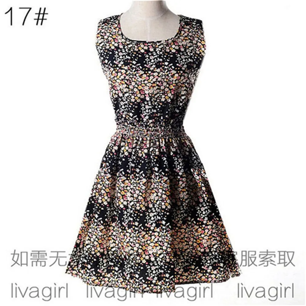 Summer Style Women Dress 2016 Thin Mini O-Neck Sleeveless Short  A Line WOMEN DRESS Plus Size XXL Printed Party Evening Dresses (6)