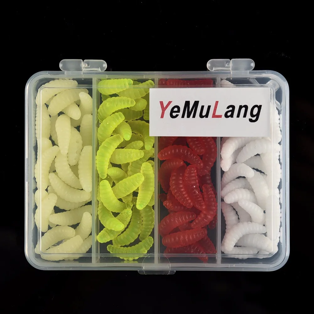 

YeMuLang 100PCS 2cm Maggot Grub Worms Soft Lure Baits smell Glow Shrimps Fishing Lures For Carp Fishing