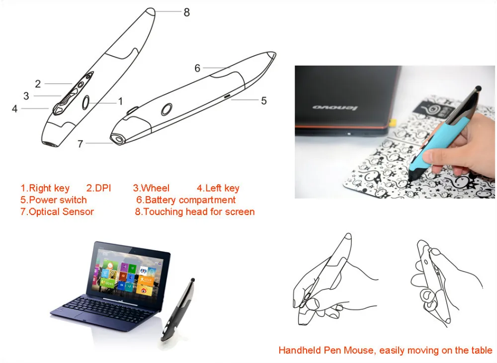 Беспроводная оптическая Ручка мышь 2,4G 1600 dpi 10m Touch Pencil usb эргономичные мыши для компьютера, ноутбука, рабочего стола