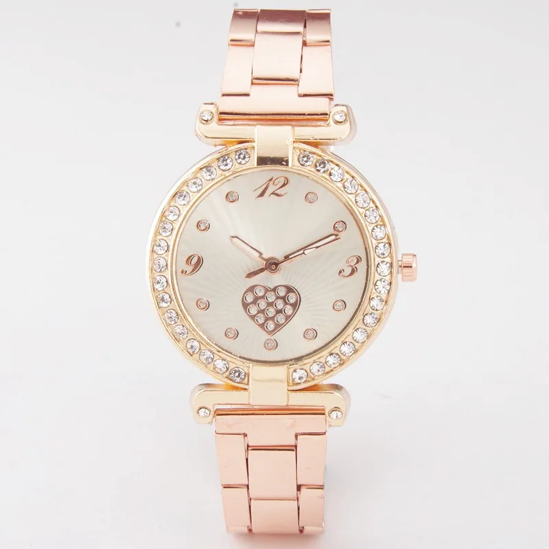 New Fashion Women Luxury Crystal Rose Gold Sliver Heart Watches Trendy Meeting Office Shopping Party OL Ladies Watch Jewelry