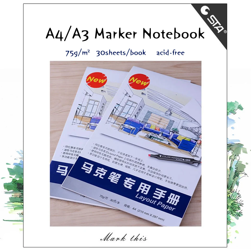 Notebook para Marcadores de Desenho Bloco de Notas de Papel para Desenhar Marcador Folhas a4 0000 Sta Pad 30 2 High Quality Material escolar e de escritório