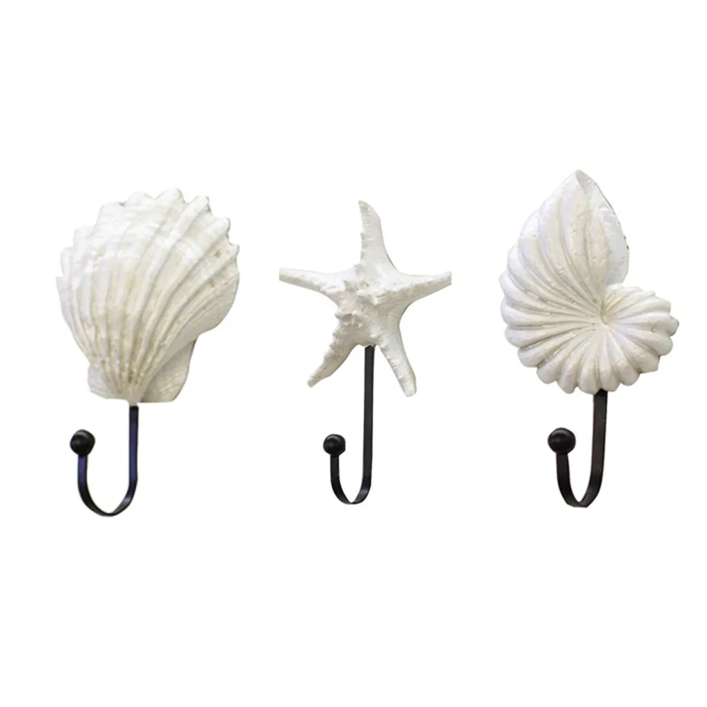 

Shell Resin Mediterranean Style Sea Star Decor Wall Mounted Vintage Hat Robe Hook Scallop Conch Coat Hanger Clothes Rack 4.9