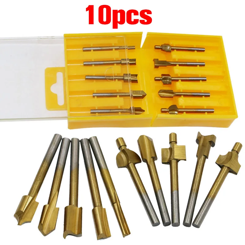 

10PCS/set 1/8 "Shank HSS Carpentry Router Bits Mini Router Bits Set Dremel Rotary Tools Milling Cutter For Woodworking