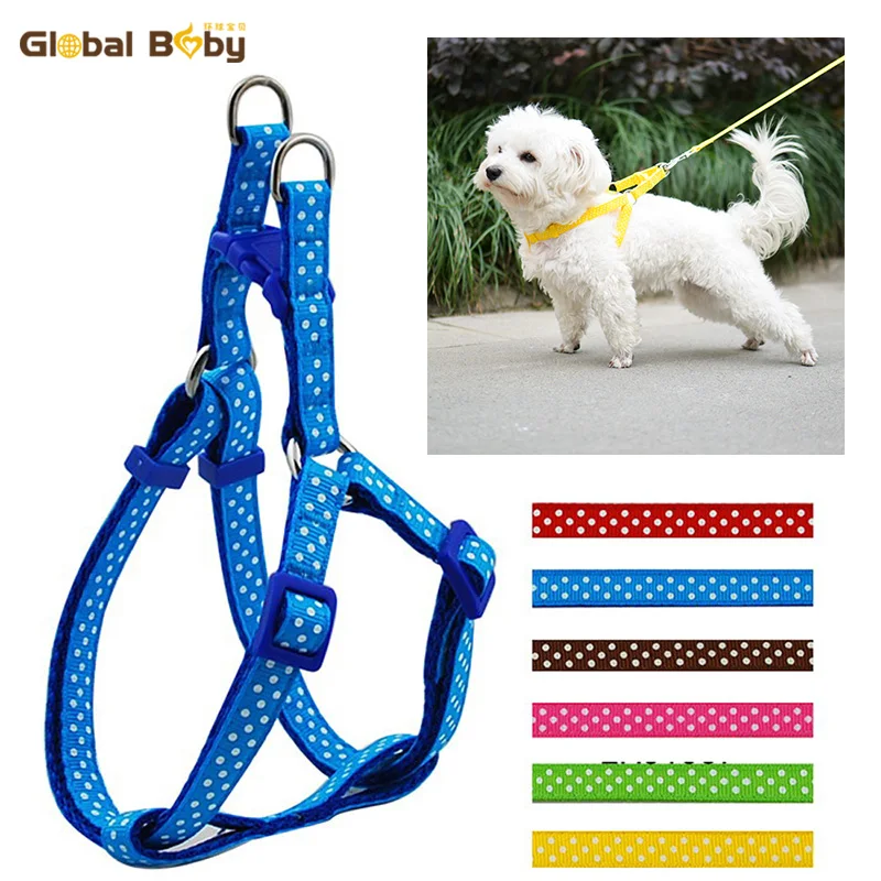 

New Hot Sale 4 Sizes Nylon Polka Dot Styles Dog Pet Harness with Matched Leashes
