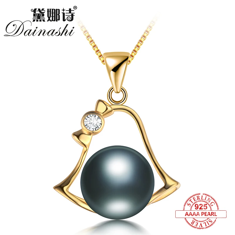 

Dainashi bells shape gold/silver color elegant925 sterling silver real natural black pearl pendants with chain fine jewelry