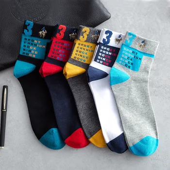 

5pairs/lot winter men socks Pure Cotton thicker warm crew stripe Socks pier POLO Embroidered Men's Pier POLO Socks Medias de los
