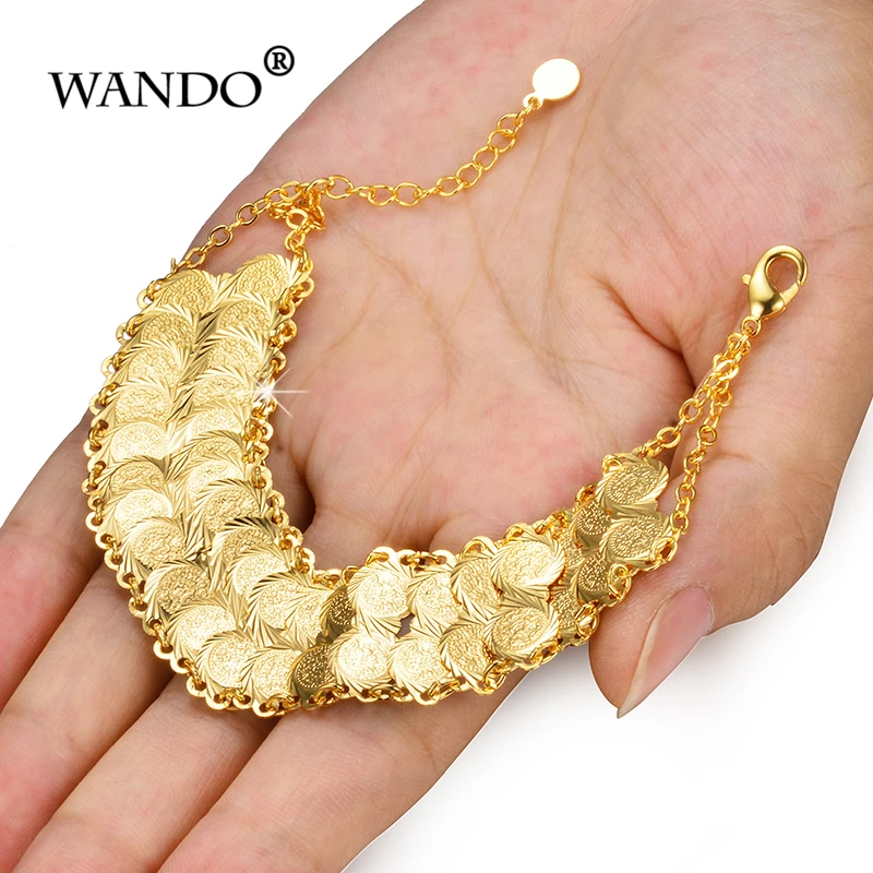 WANDO Double layer 20CM Islam Coin Bracelet Women Gold Color Bangles