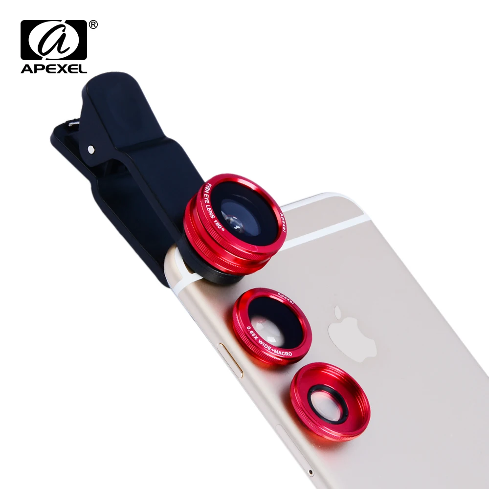 

APEXEL 3 in 1 camera lens Kit universal 180 Fisheye lens 10X Macro lens 0.65X Wide angle Lens for iPhone 5S 6 6S Plus Xiaomi