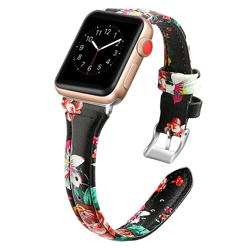 Кожаный ремешок с принтом для apple watch 5 6 band 44 мм 40 42 38 браслет наручных часов iwatch series