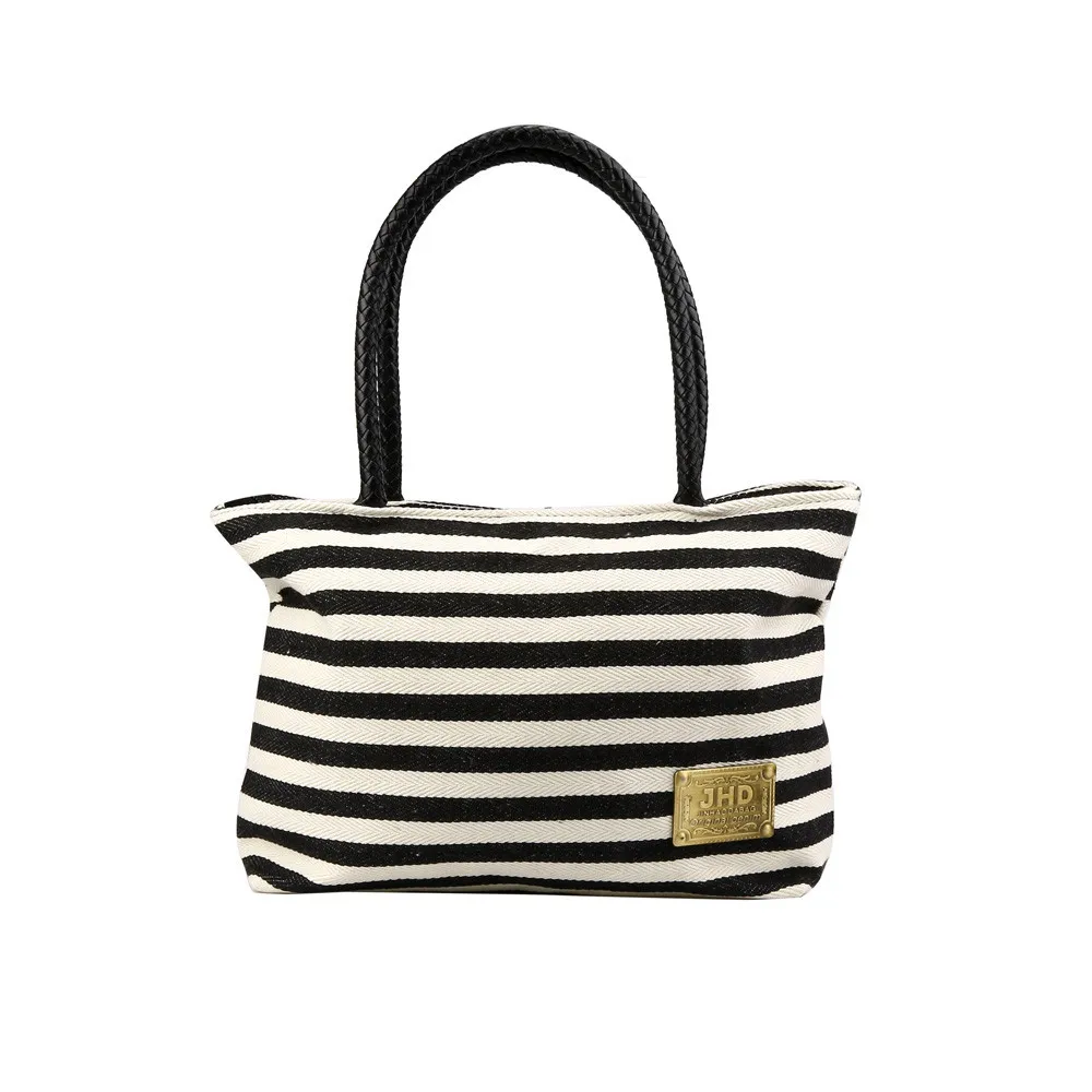 Women Bag Fashion Stripe Canvas Shoulder Shopping Bag Vintage All Match