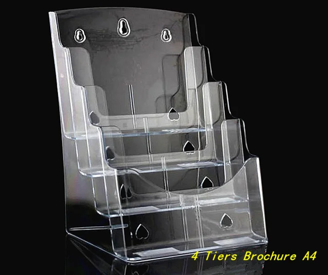 Clear A4 4 Tiers Plastic Acrylic Brochure Literature Pamphlet Display