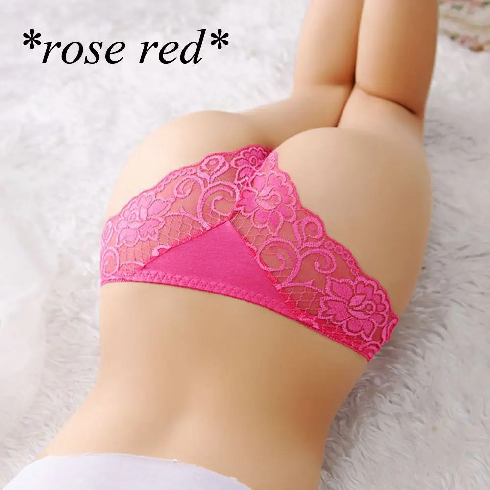 1PC High Quality Fashion Sexy Lady Thongs Lace Cotton Floral Sheer Underwear Soft Comfortable Lingeries Briefs Women Panties - Color: rose red