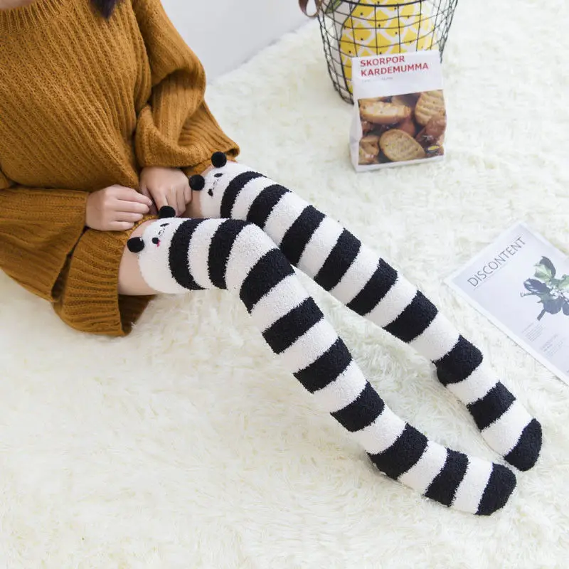 Новые женские мягкие пушистые носки с объемными рисунками для девочек милые модные теплые зимние пижамные носки в полоску - Цвет: F