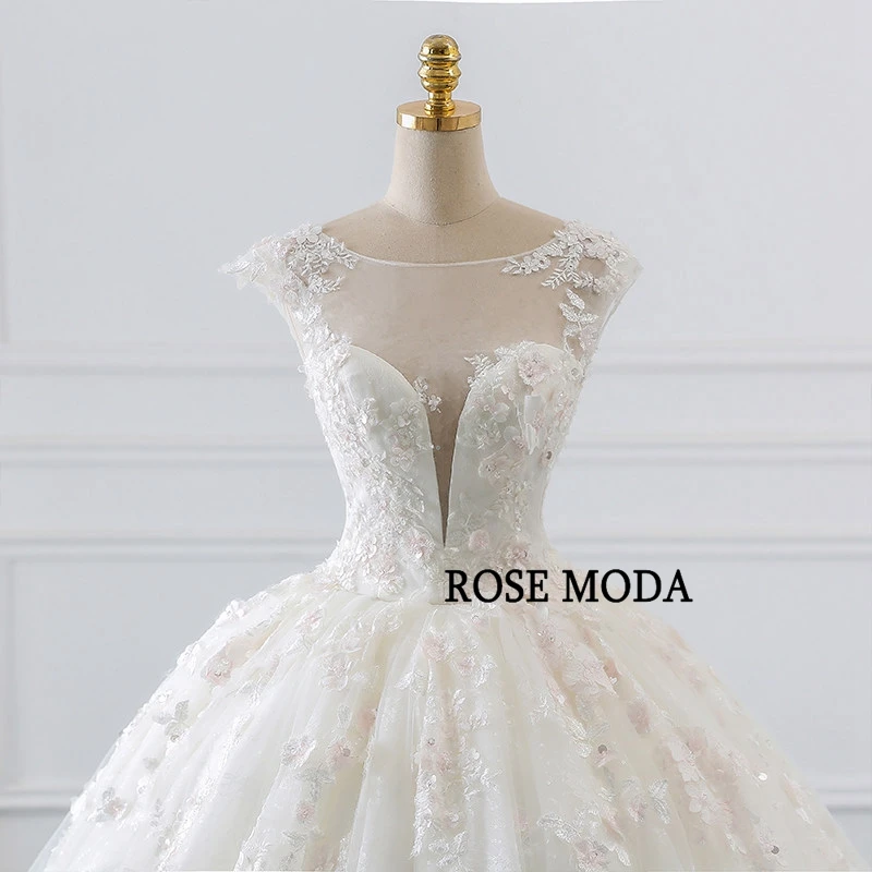 Роза Moda шапка класса люкс рукава кружевные свадебные платья 2019 длинным шлейфом Принцесса Свадебное бальное платье реальные фотографии