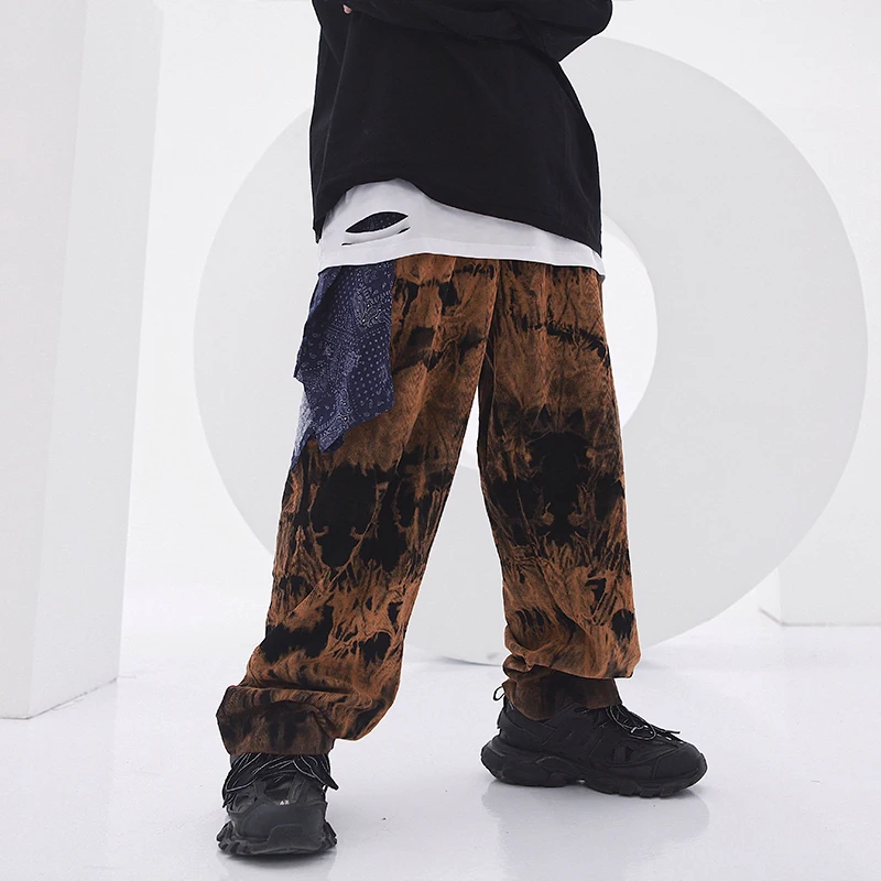 Нерегулярные галстук-крашеные вельветовые широкие брюки мужские модные прямые эластичные талии свободные брюки хип-хоп Уличная Новая повседневная Jogger