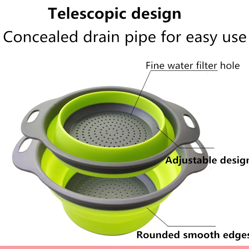 1 шт. силиконовая складная круглая сливная корзина креативный выдвижной силиконовый фруктовый дуршлаг для овощей кухонный гаджет для хранения