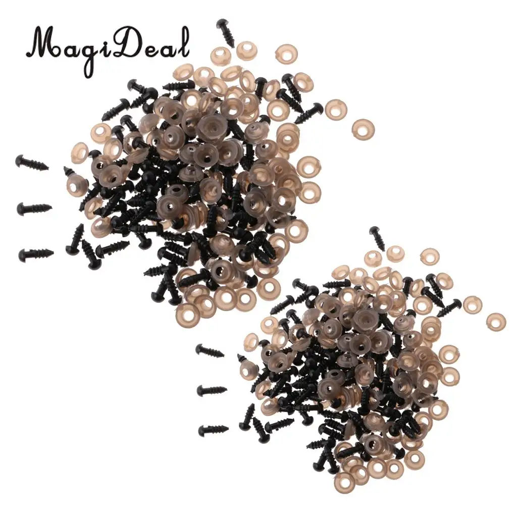 MagiDeal 200 Pieces 6mm 8mm Black Safety Eyes for DIY Teddy Bear Soft Toys Animal Mask Doll
