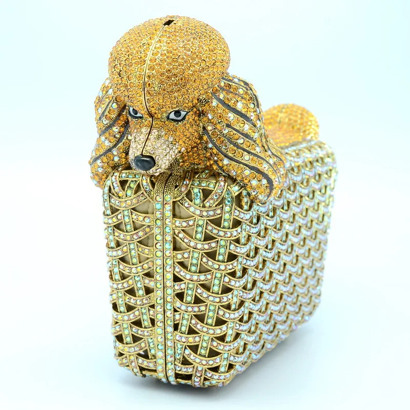 Topaz High Quality Rhinestone Crystal Animal Dog Poodle Clutch Evening