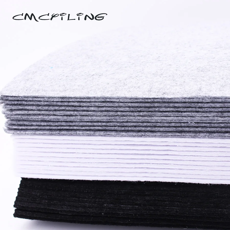 

CMCYILING Black White Gray 10 Pcs/lot 30*30cm Felt Fabric 3 MM Thickness Polyester Cloth For DIY Crafts Felt Sheets