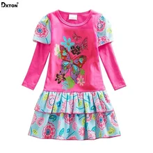 Dxton/платье для девочек; платье принцессы с бабочками; Одежда для девочек с цветочной аппликацией; платье с длинными рукавами для девочек; детское платье в стиле пэчворк для девочек
