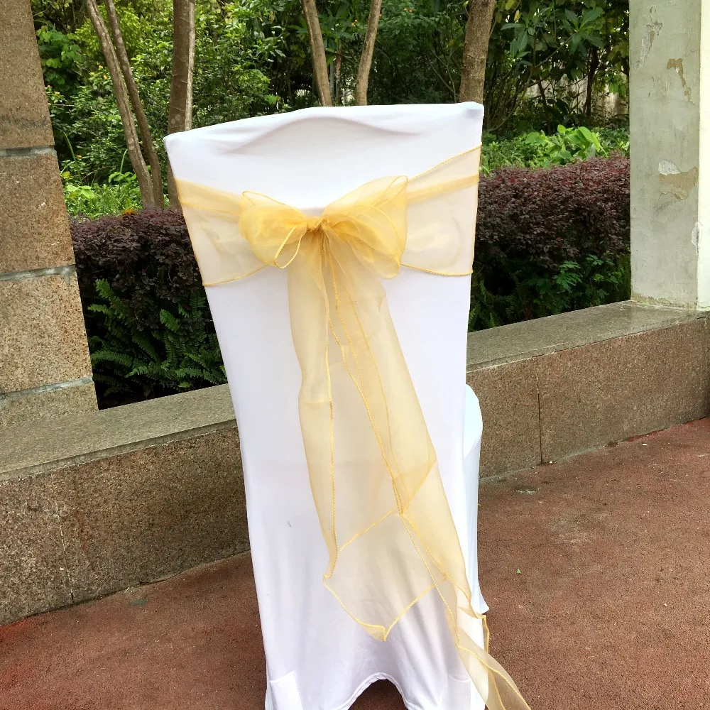 50pcs Gold Organza Sashes Chair Bow Chair Cover Banquet Wedding Party