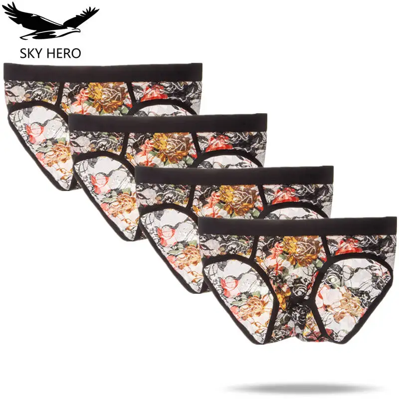 

4pcs/lot Flower boxer shorts mens underwear boxer homme sexy transparent mesh underpants cueca male panties funny