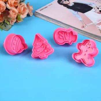

4pcs/set Cookie Molds Gingerbread Man Christmas Tree Bell Snowman Plastic Biscuit Cutters Xmas Party Baking Tool W8794