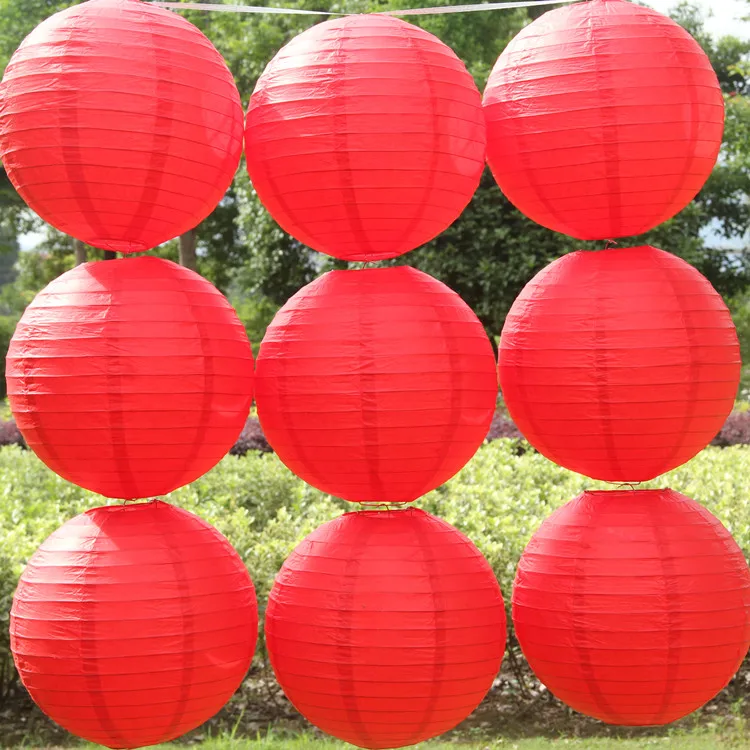 15-20-25-30-35-40см Красный Круглый Китайский бумажный фонарь шары для украшения и Вечерние Декорации Свадебные сувениры DIY Lampion Papier - Цвет: Красный