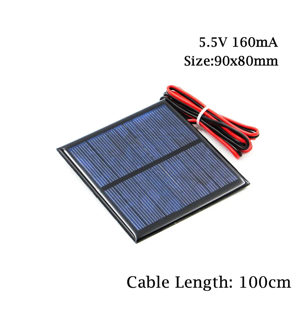 5,5 V Панели солнечные со светодиодной подсветкой из 30/100/200 см провода Мини Солнечная Системы "сделай сам" для Батарея сотовый телефон Зарядное устройство 0,44 W 0,55 W 0,6 W 0,88 W 1 Вт 1,6 игрушка