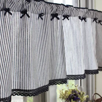 

DUNXDECO Short Curtains For Kitchen Door Half Cortinas Mediterranean Small Stripe Rideau Window Blind Coffee Store Decor