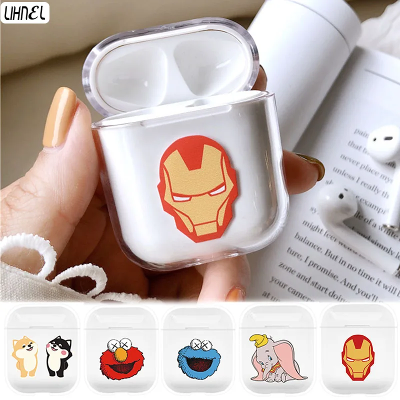 

Bags for Air Pods Corgi Dog Dumbo Fly Elephant Sesame Street Ironman PC Hard Clear Case for Airpods Wireless Bluretooth Earphone
